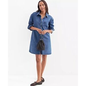 NWT Ann Taylor Denim Shirt Dress Sm Oversized Long sleeves Minimalist